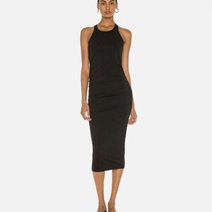 Michael Stars | Cotton Racerback Ruched Bodycon Midi Tank Dress Black | Medium